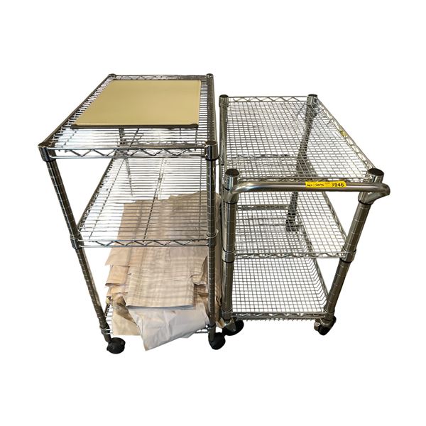 2 pc - Rolling Metal Wire Carts - 18x34x34" & 18x30x36"