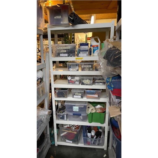 Rack & Contents - Includes Extension Cords, Glove, Paint, Furniture Repair Supplies, Etc.