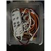 Image 7 : Rack & Contents - Includes Extension Cords, Glove, Paint, Furniture Repair Supplies, Etc.