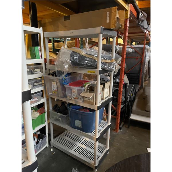 Rack & Contents - Includes Light Fixtures, Scuba Flippers, Moving Blankets, Etc.
