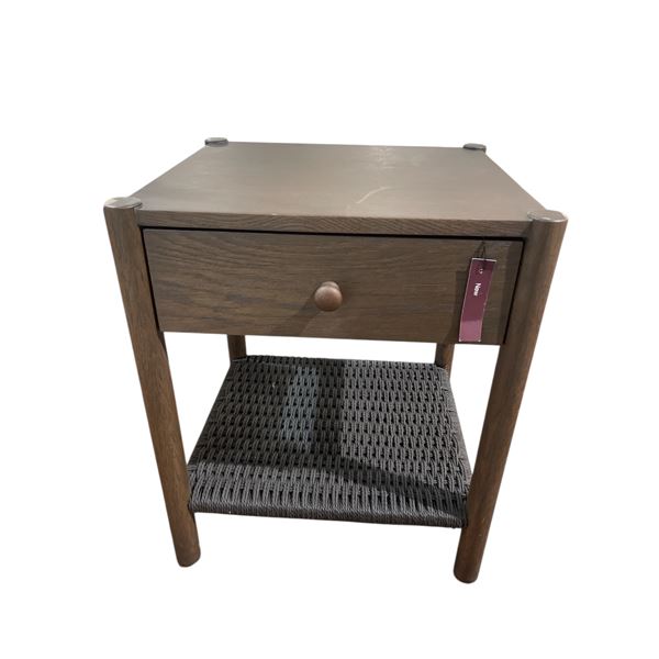 Wooden Nightstand / Side Table with Drawer and Woven Lower Shelf - 17.5" L x 19" W x 24" H