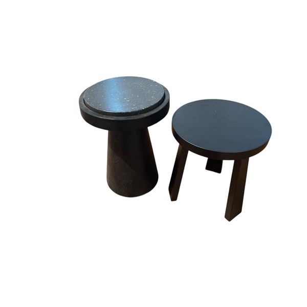 New Modern Black Side Table Set with Stone & Wood Top