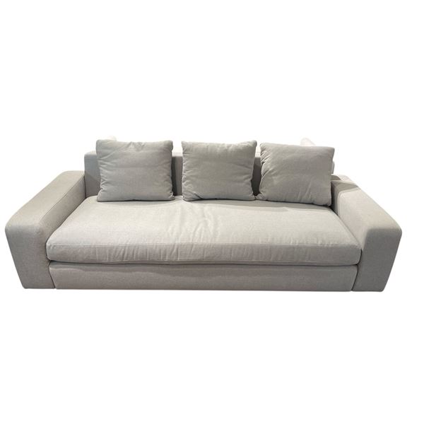 New Modern Upholstered Sofa with Three Accent Cushions - Light Grey Fabric - 96" L x 37.5" W x 28" H
