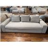 Image 2 : New Modern Upholstered Sofa with Three Accent Cushions - Light Grey Fabric - 96" L x 37.5" W x 28" H