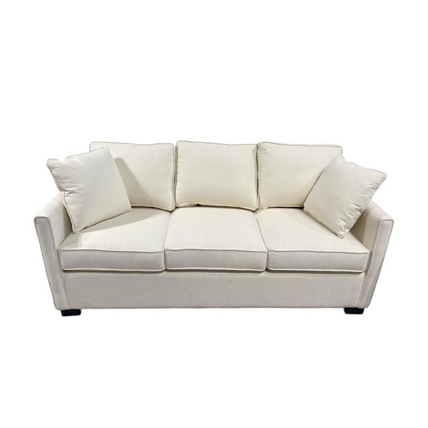 New Three-Seat Upholstered Sofa with Accent Pillows - Cream - 75" L x 36.5" W x 33" H