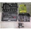 Image 1 : Mixed Hand Tools Lot: Socket & Wrench Set, Drill Bit Set, Ryobi Kit and Pipe Clamps