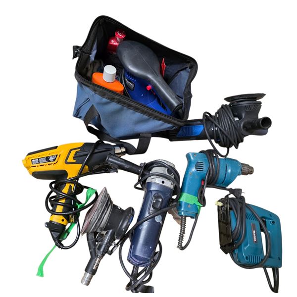 7 Pcs Mixed Power Tool - Corded Sanders, Grinders, Router, Drill, and More