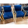 Image 2 : Pair of Blue Velvet Armchairs w/ Gold-Tone Frames