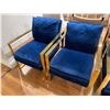 Image 2 : Pair of Blue Velvet Armchairs w/ Gold-Tone Frames