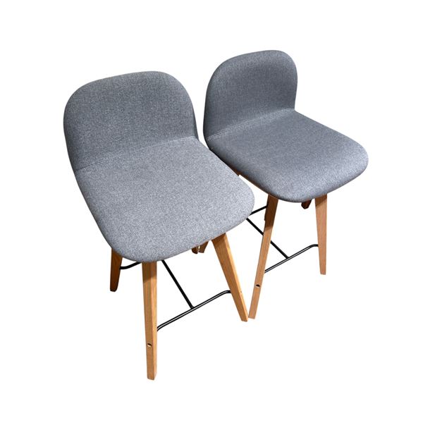 New Moes Pair of Modern Upholstered Dining Chairs with Wood Legs - Grey Fabric