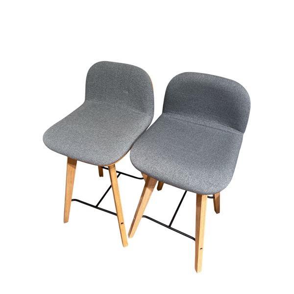 New Moes Pair of Modern Upholstered Dining Chairs with Wood Legs - Grey Fabric