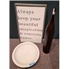 Image 1 : Sandy's - Group of 3 Items - RV: $850 CAD  (Vase H34", Plate Dia. 20", Frame 34x21")
