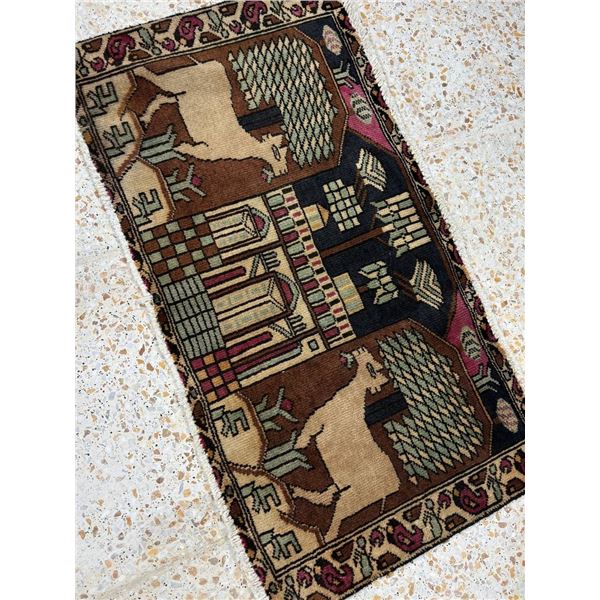 Ghasem Abad (baluchi) 100% Authentic Hand Knotted Wool Persian Rug Handmade in Iran animals show the