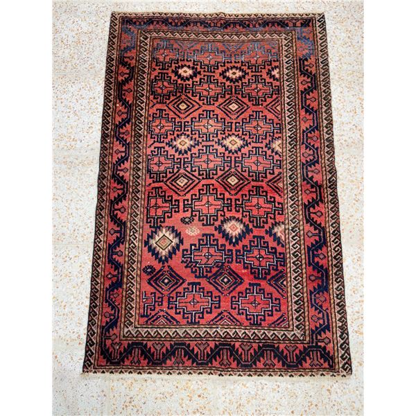Baluchi 100% Authentic Hand Knotted Wool Persian Rug Handmade in Iran all over design Low-pile (Thes