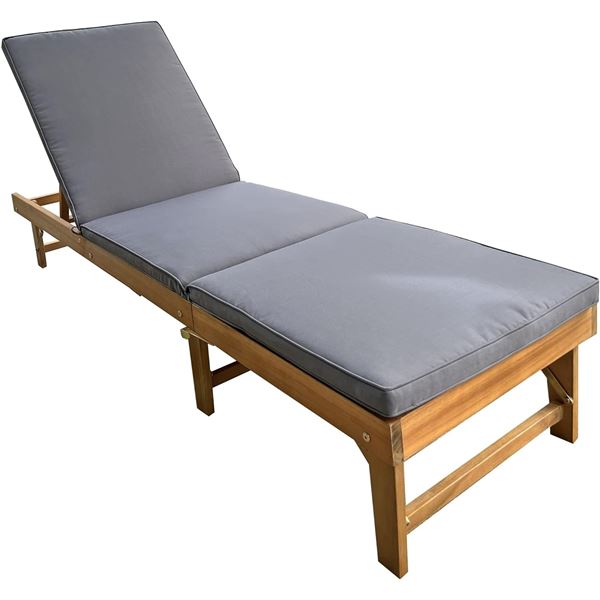 BNIB Patioflare Acacia Wood Foldable Patio Lounger with Cushion RV: $351.32