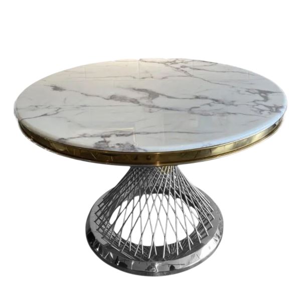 New Nicolas 53" Silver Marble Dining Table - RV: $1699