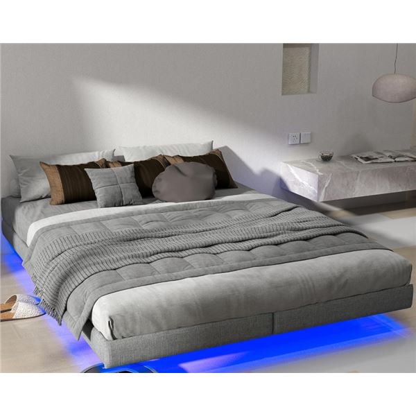 26.9cm High King Floating Bed Frame with LED Lights - RV: $250 CAD