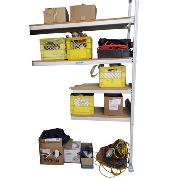 Group of Warehouse Supplies Includes Extension Cords & Work Light, Tape Guns, Moving Straps