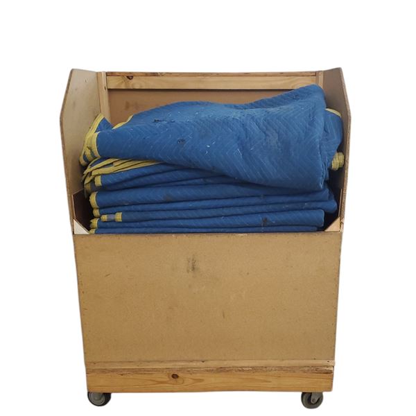 Large Group of Moving Blankets w/ Rolling Wooden Storage Cart, H55"x41"x22"