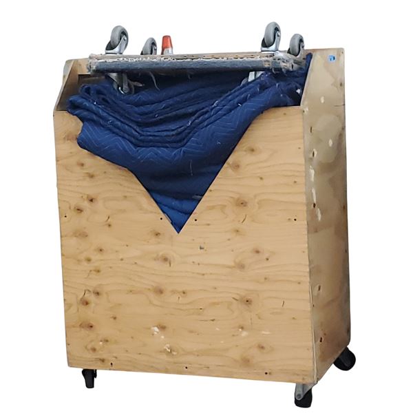Large Group of Moving Blankets w/ Rolling Wooden Storage Cart, H55"x41"x22"