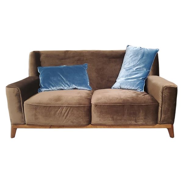 New Modern Chocolate Brown Velvet Sofa - H35" x W88" x D37" (Display item - As is)