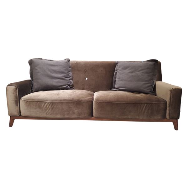New Modern Chocolate Brown Velvet Sofa - H35" x W88" x D37" (Display item - As is)