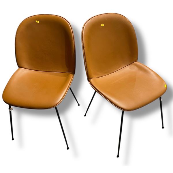 New - Set of 2 Dining Chairs - Camel Leather