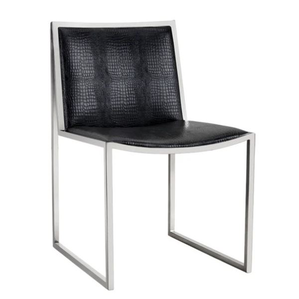 Blair Set of 2 Dining Chairs - Stainless Steel, Black Crocodile Pattern. Retail Value $798 each