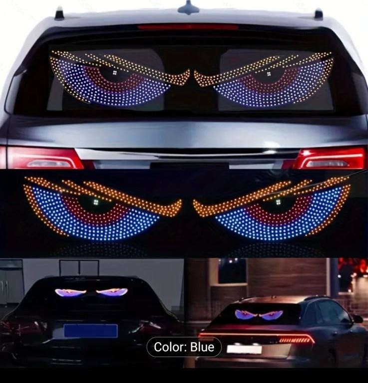 NEW LED BIG EYES SCREEN CAR WIRELESS THREE-COLOR DISPLAY CAR REAR ...