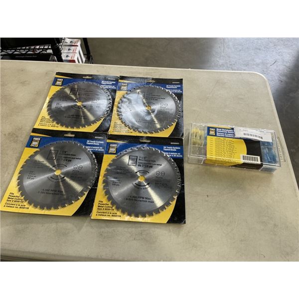 4 NEW 7-1/4 INCH SAW BLADES AND ELECTRICAL CONNECTORS
