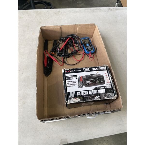 SCHUMACHER BATTERY MAINTAINER, MASTERCRAFT MULTI METER, CRIMPERS ETC