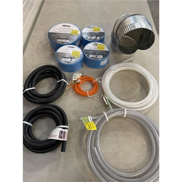BOX OF NEW OUTFLOW HOSE, WATER LINE AND MORE