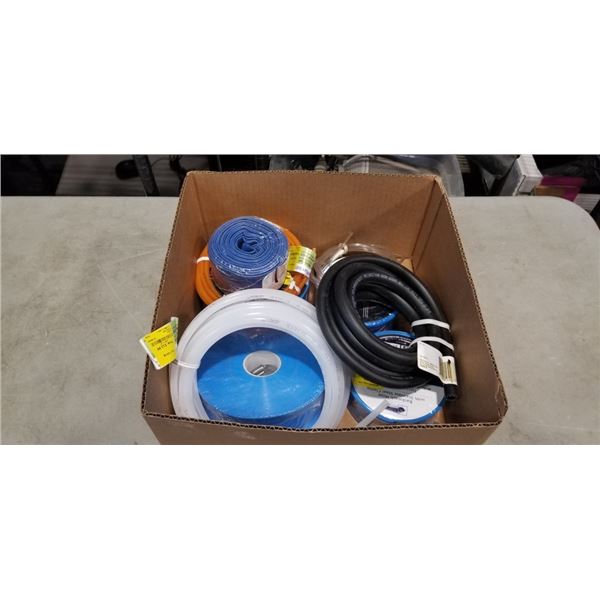 BOX OF NEW OUTFLOW HOSE, WATER LINE AND MORE