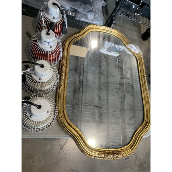 GOLD FRMAED MIRROR AND 4 WHITE SHIELDED HEAT LAMPS