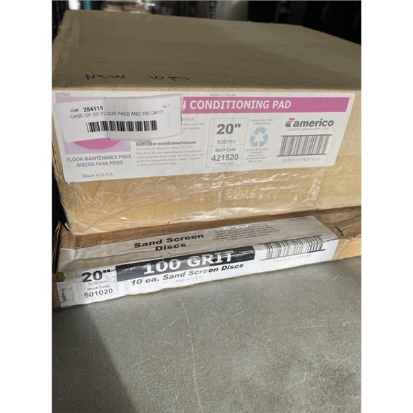CASE OF 20" FLOOR PADS AND 100 GRITT SAND SCREEN DISCS