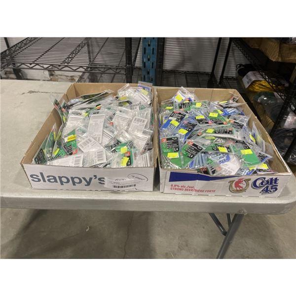 2 TRAYS OF NEW ASSORTED HARDWARE, NUTS, BOLTS, SCREWS ETC