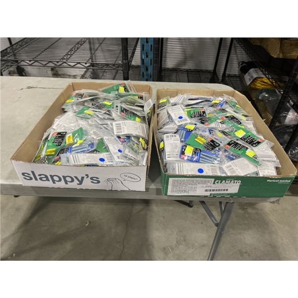 2 TRAYS OF NEW ASSORTED HARDWARE, NUTS, BOLTS, SCREWS ETC