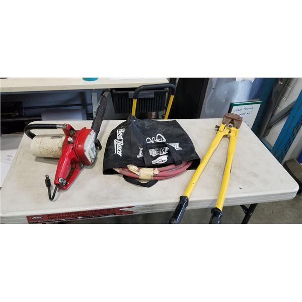 AIR HOSE, CHAINSAW, AND BOLT CUTTERS