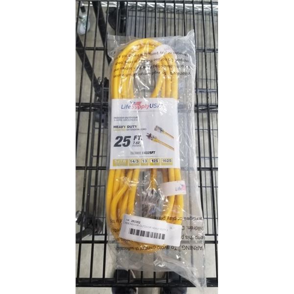 NEW INDOOR OUTDOOR HEAVY DUTY 3 WIRE LIGHTED 25FT EXTENSION CORD, 14AWG, YELLOW