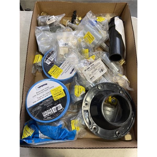 BOX OF NEW OUTFLOW HOSE, WATER LINE AND MORE