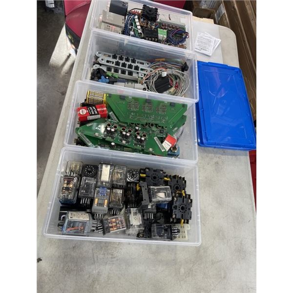 4 TOTES OF VINTAGE ELECTRICAL REPAIR, TESTING, CONTACT ETC