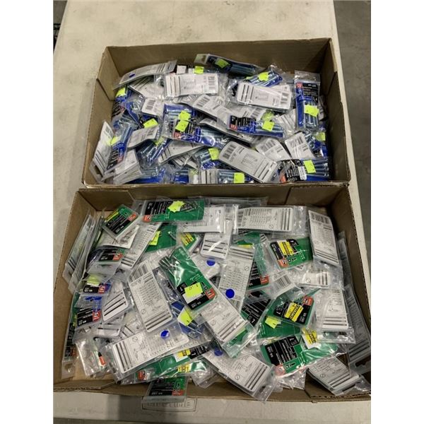 2 TRAYS OF NEW ASSORTED HARDWARE, NUTS, BOLTS, SCREWS ETC