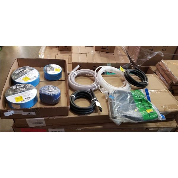 BOX OF NEW OUTFLOW HOSE, WATER LINE AND MORE