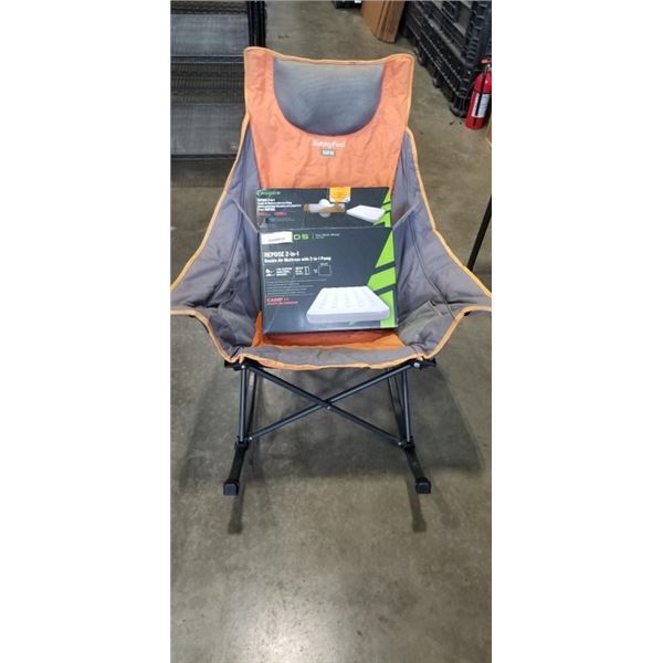 CAMP CHAIR AND DOUBLE SIZE AIR MATTRESS