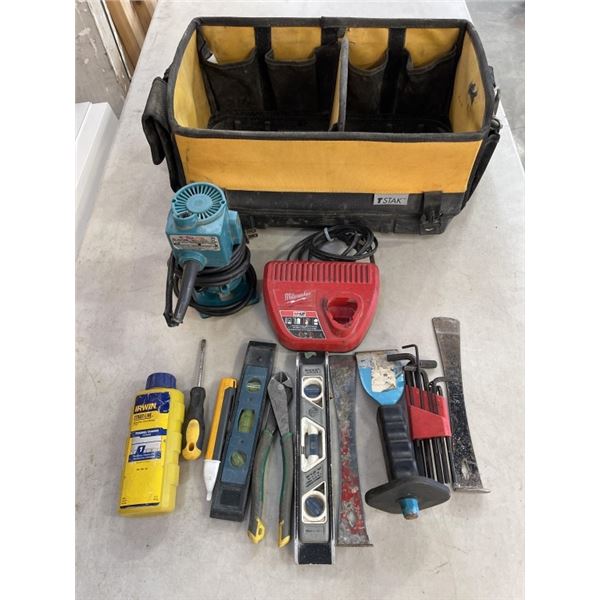 DEWALT T-STAK TOOL SOFT TOOL TOTE FULL OF ASSORTED HAND TOOLS