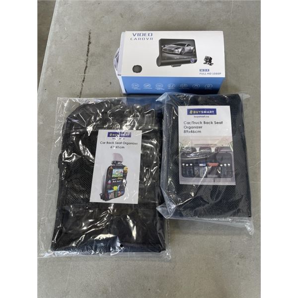 2 NEW BACK SEAT CAR ORGANIZERS AND VIDEO CAR DVR