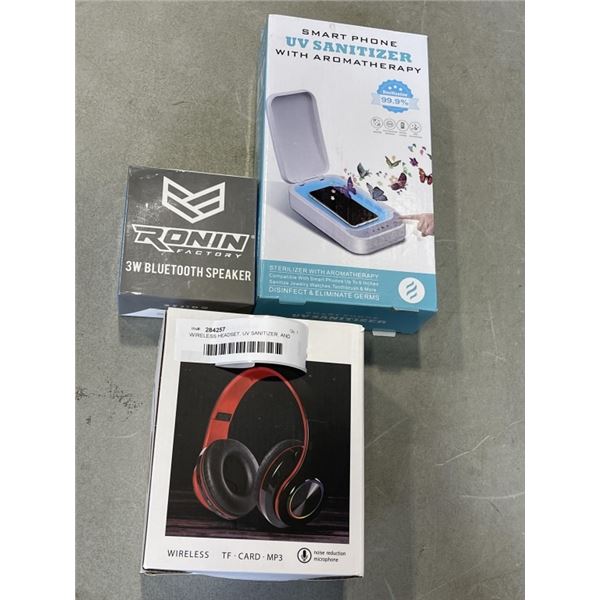 WIRELESS HEADSET, UV SANITIZER, AND BLUETOOTH SPEAKER