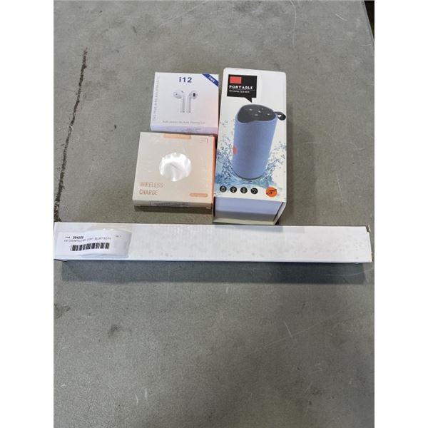 UV DISINFECTANT LIGHT, BLUETOOTH SPEAKER, WIRELESS EARBUDS, AND CHARGE PAD