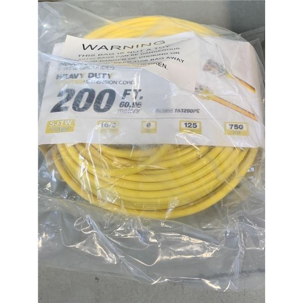 INDOOR OUTDOOR HEAVY DUTY 3 WIRE LIGHTED 200FT EXTENSION CORD, 16AWG, YELLOW