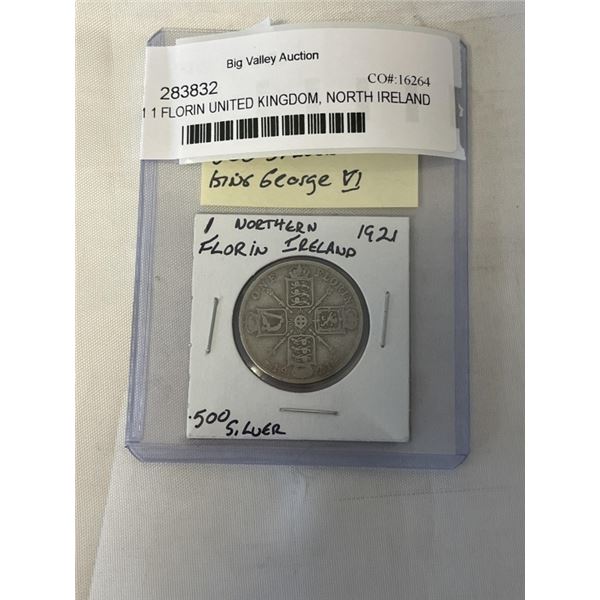 1921 1 FLORIN UNITED KINGDOM, NORTH IRELAND .500 SILVER